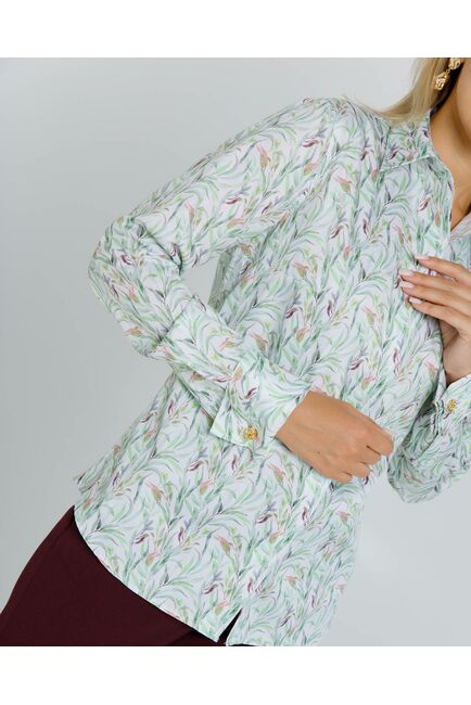 Женская рубашка с растительным принтом с манжетой под запонки  - 8618 от byME 