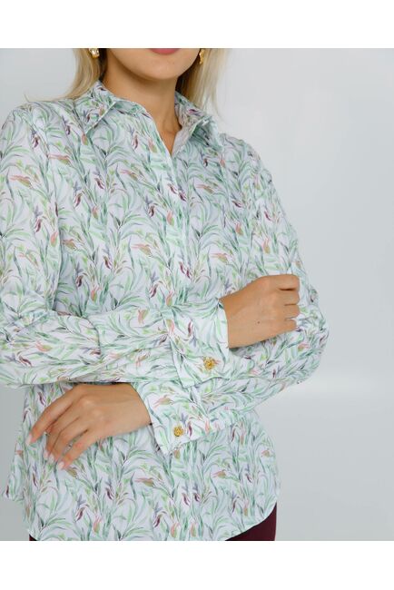Женская рубашка с растительным принтом с манжетой под запонки  - 8618 от byME 