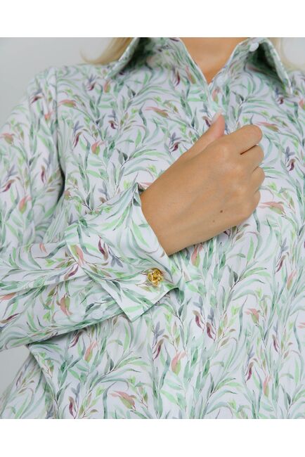 Женская рубашка с растительным принтом с манжетой под запонки  - 8618 от byME 