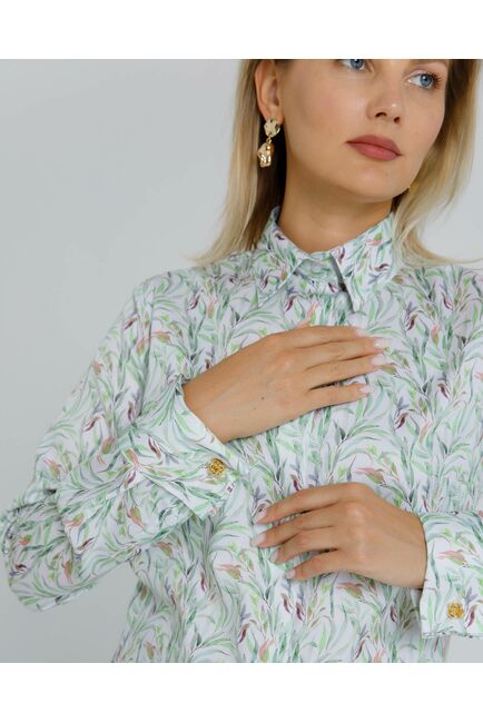 Женская рубашка с растительным принтом с манжетой под запонки  - 8618 от byME 