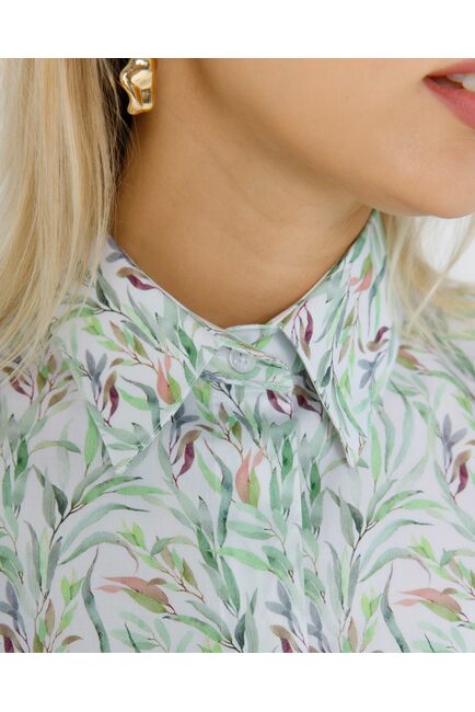 Женская рубашка с растительным принтом с манжетой под запонки  - 8618 от byME 