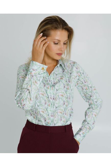 Женская рубашка с растительным принтом с манжетой под запонки  - 8618 от byME 