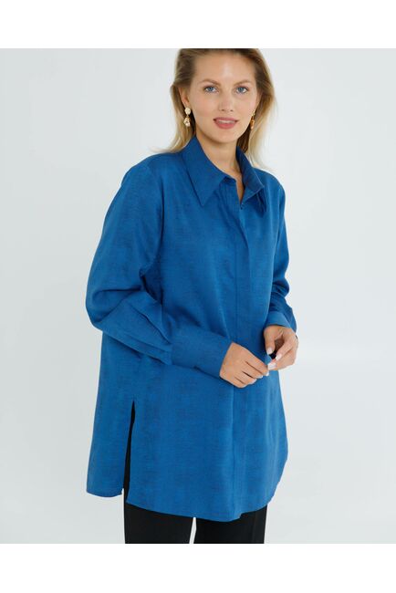 Женская рубашка в прямом силуэте с универсальной манжетой анималистичный принт - 8632 от byME 