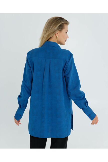 Женская рубашка в прямом силуэте с универсальной манжетой анималистичный принт - 8632 от byME 