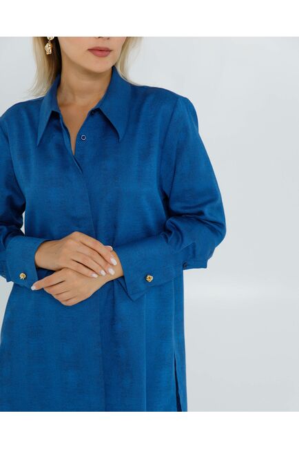 Женская рубашка в прямом силуэте с универсальной манжетой анималистичный принт - 8632 от byME 