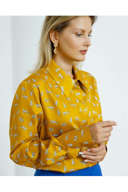 Женская рубашка прямого кроя с универсальной манжетой принт белые леопарды  8633 от byME 