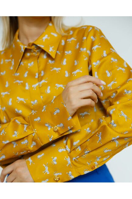 Женская рубашка прямого кроя с универсальной манжетой принт белые леопарды  8633 от byME 