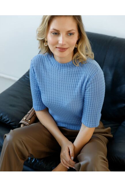 Джемпер из шерсти мериноса тонкой вязки голубой от byME 