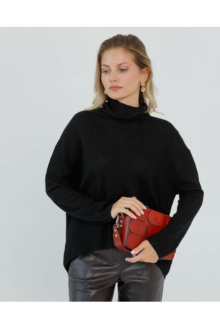 Джемпер из шерсти мериноса тонкой вязки черный фактурный от byME 