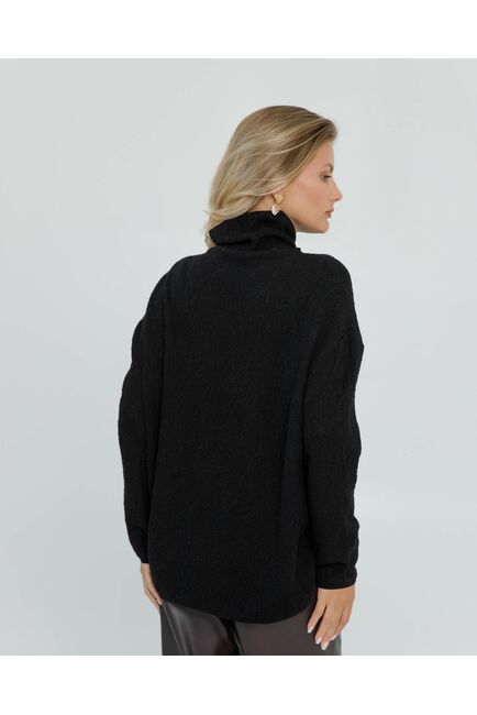 Джемпер из шерсти мериноса тонкой вязки черный фактурный от byME 