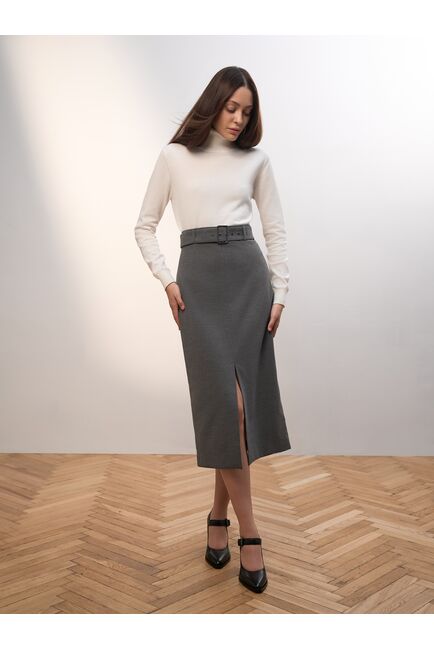 Юбка-карандаш женская со съемным поясом серая от byME 