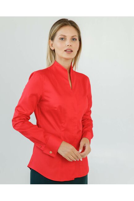 Женская рубашка под запонку красная воротник стойка - 8345 от byME 