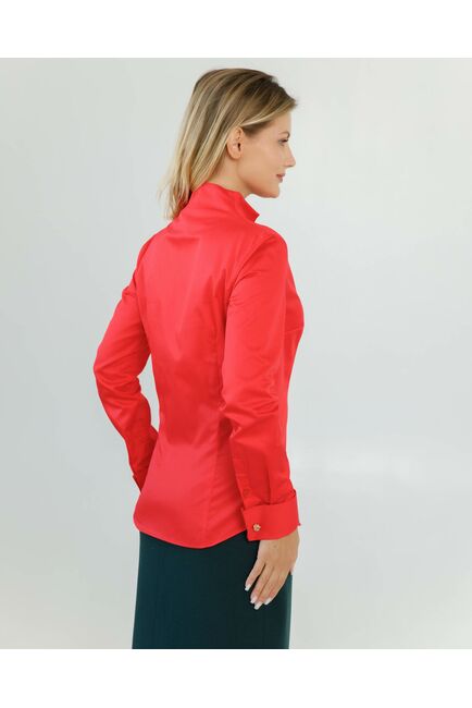 Женская рубашка под запонку красная воротник стойка - 8345 от byME 