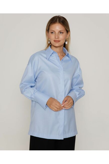 Женская рубашка с высоким манжетом голубая - 8500N от byME 