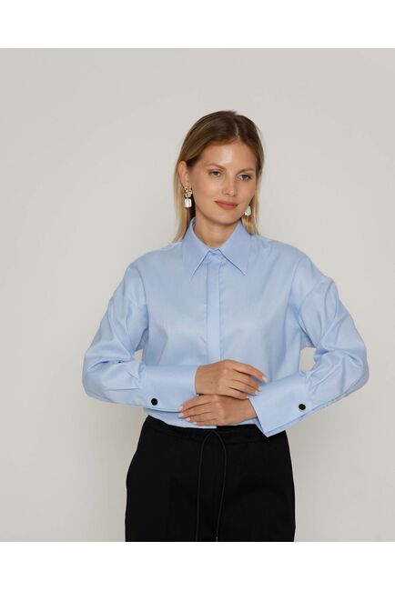 Женская рубашка с высоким манжетом голубая - 8500N от byME 