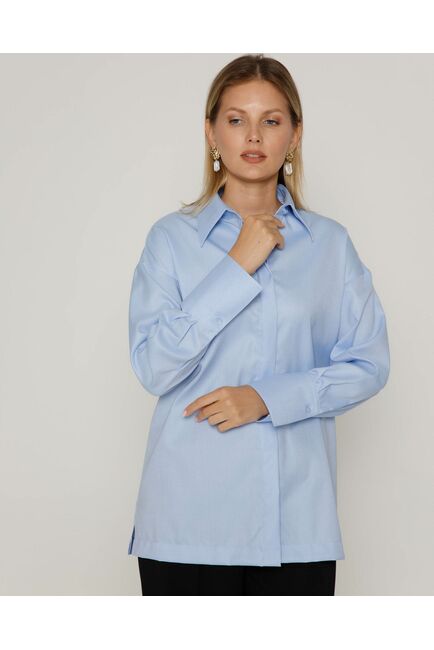 Женская рубашка с высоким манжетом голубая - 8500N от byME 