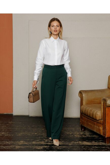 Женская рубашка под запонку белая фактура твилл - 8592 от byME 