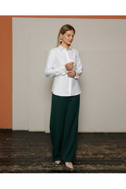 Женская рубашка под запонку белая фактура твилл - 8592 от byME 