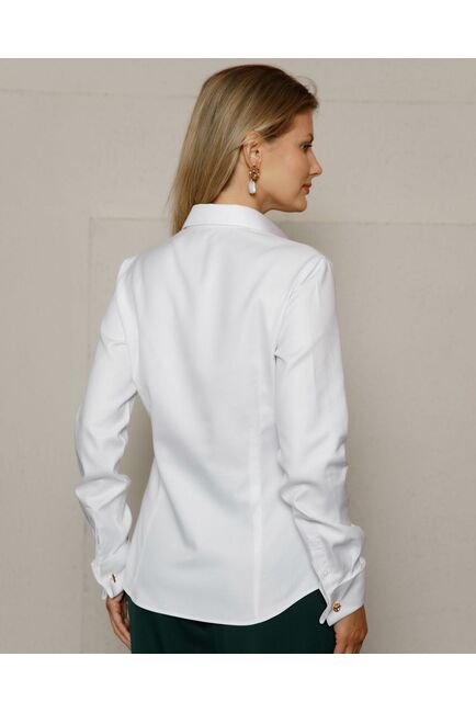 Женская рубашка под запонку белая фактура твилл - 8592 от byME 