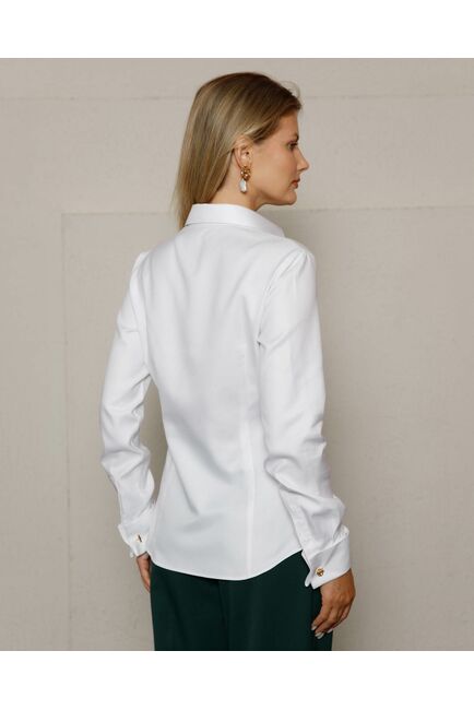 Женская рубашка под запонку белая фактура твилл - 8592 от byME 