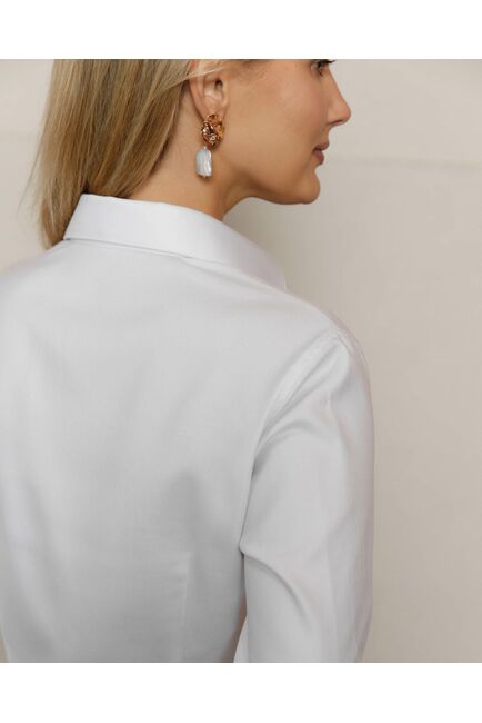 Женская рубашка под запонку белая фактура твилл - 8592 от byME 