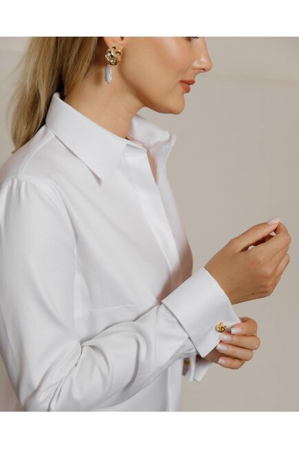 Женская рубашка под запонку белая фактура твилл - 8592 от byME 