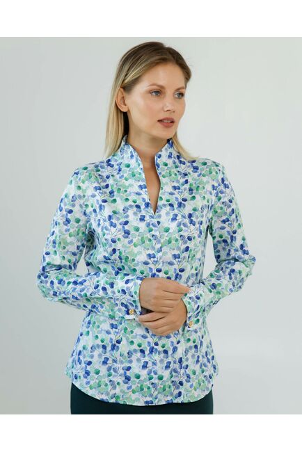 Женская рубашка под запонки воротник стойка принт акварель - 8606 от byME 