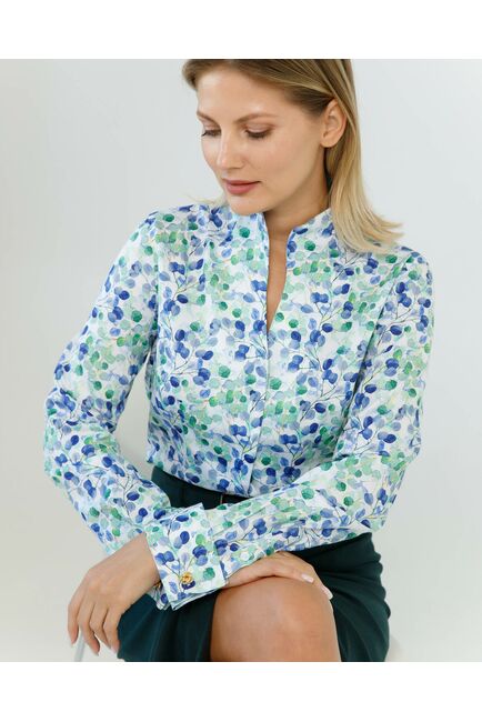 Женская рубашка под запонки воротник стойка принт акварель - 8606 от byME 