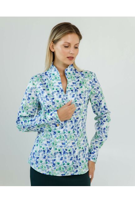 Женская рубашка под запонки воротник стойка принт акварель - 8606 от byME 