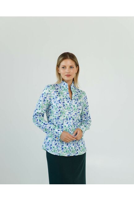 Женская рубашка под запонки воротник стойка принт акварель - 8606 от byME 