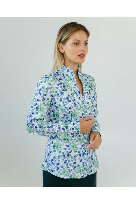 Женская рубашка под запонки воротник стойка принт акварель - 8606 от byME 