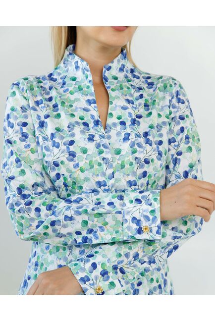 Женская рубашка под запонки воротник стойка принт акварель - 8606 от byME 