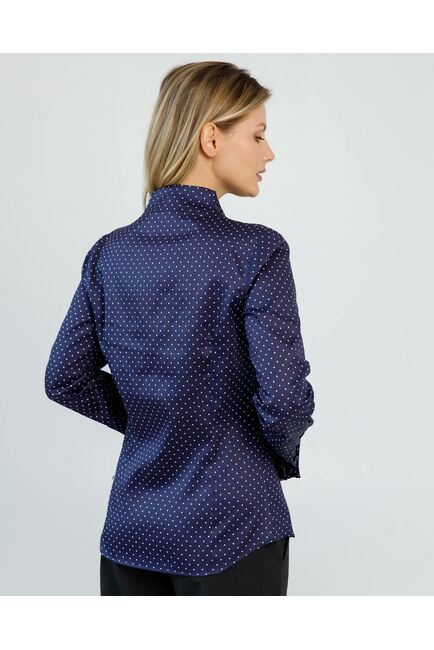 Женская рубашка под запонки воротник стойка синяя в белый горошек- 8607 от byME 