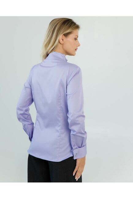 Женская рубашка под запонки воротник стойка лилового цвета - 8608 от byME 