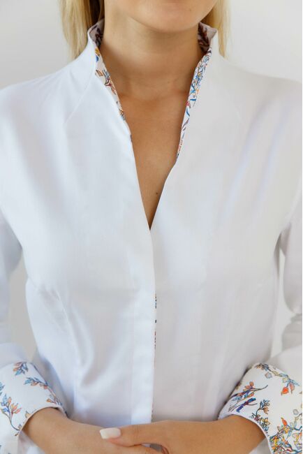 Женская рубашка под пуговицы воротник стойка с отделкой деревья  - 8610 от byME 