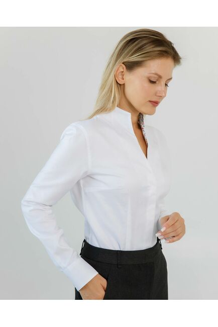 Женская рубашка под пуговицы воротник стойка с отделкой деревья  - 8610 от byME 