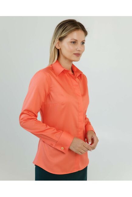 Женская рубашка полуприталенная под запонки в оранжевом цвете - 8619 от byME 