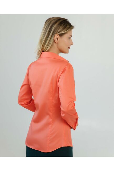 Женская рубашка полуприталенная под запонки в оранжевом цвете - 8619 от byME 