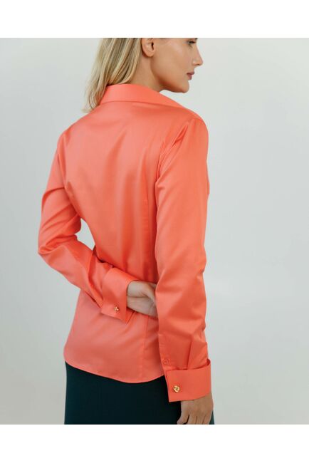 Женская рубашка полуприталенная под запонки в оранжевом цвете - 8619 от byME 
