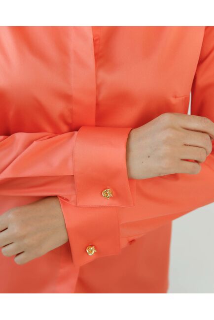 Женская рубашка полуприталенная под запонки в оранжевом цвете - 8619 от byME 