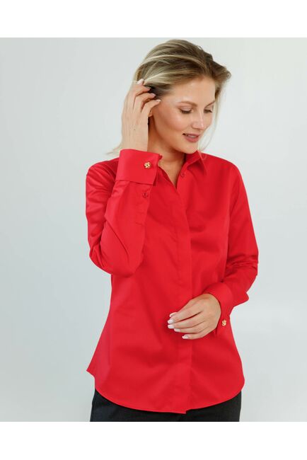 Женская рубашка полуприталенная под запонки красного цвета - 8620 от byME 