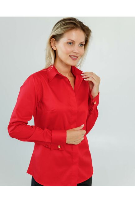 Женская рубашка полуприталенная под запонки красного цвета - 8620 от byME 