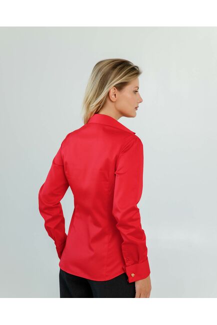 Женская рубашка полуприталенная под запонки красного цвета - 8620 от byME 