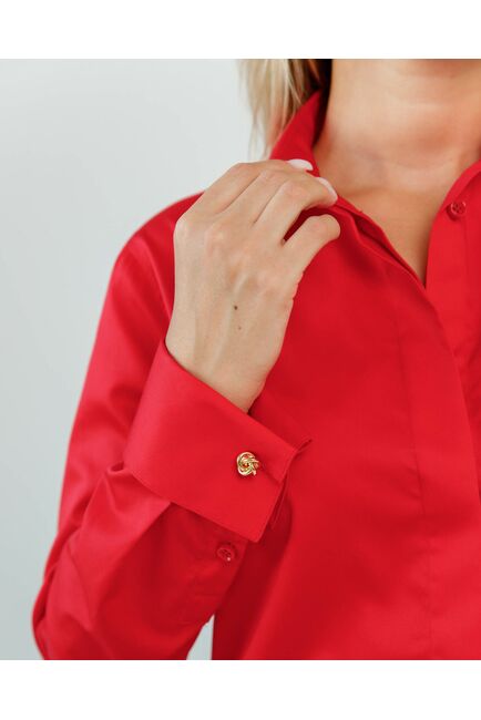 Женская рубашка полуприталенная под запонки красного цвета - 8620 от byME 