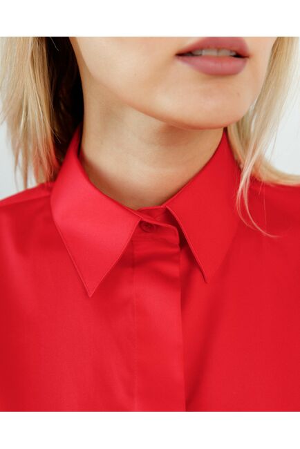 Женская рубашка полуприталенная под запонки красного цвета - 8620 от byME 