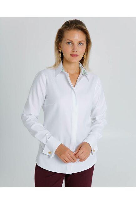 Женская рубашка под запонки с яркой отделкой из премиального хлопка двойное кручение нити- 8624 от byME 