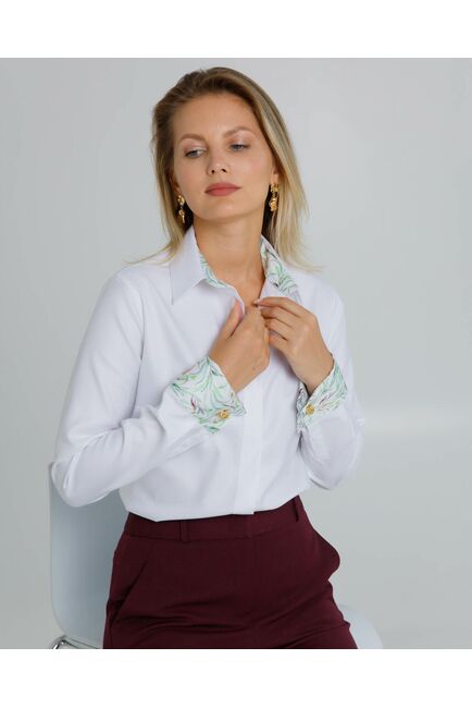 Женская рубашка под запонки с яркой отделкой из премиального хлопка двойное кручение нити- 8624 от byME 