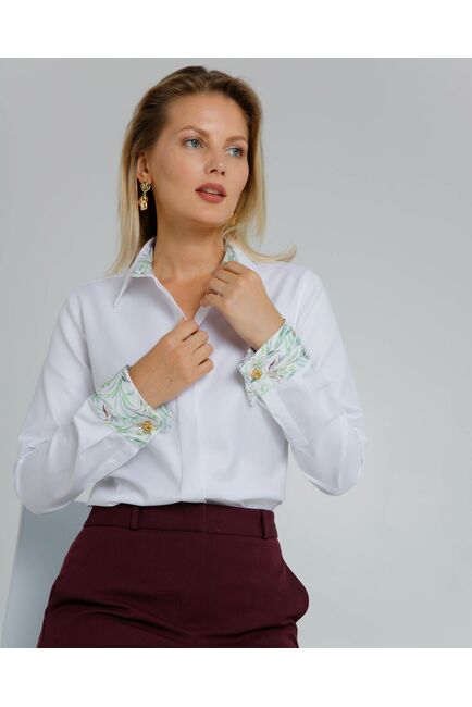 Женская рубашка под запонки с яркой отделкой из премиального хлопка двойное кручение нити- 8624 от byME 