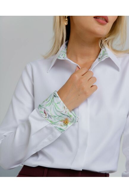 Женская рубашка под запонки с яркой отделкой из премиального хлопка двойное кручение нити- 8624 от byME 