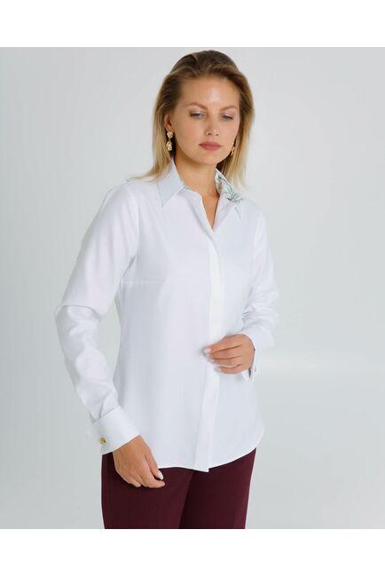 Женская рубашка под запонки с яркой отделкой из премиального хлопка двойное кручение нити- 8624 от byME 